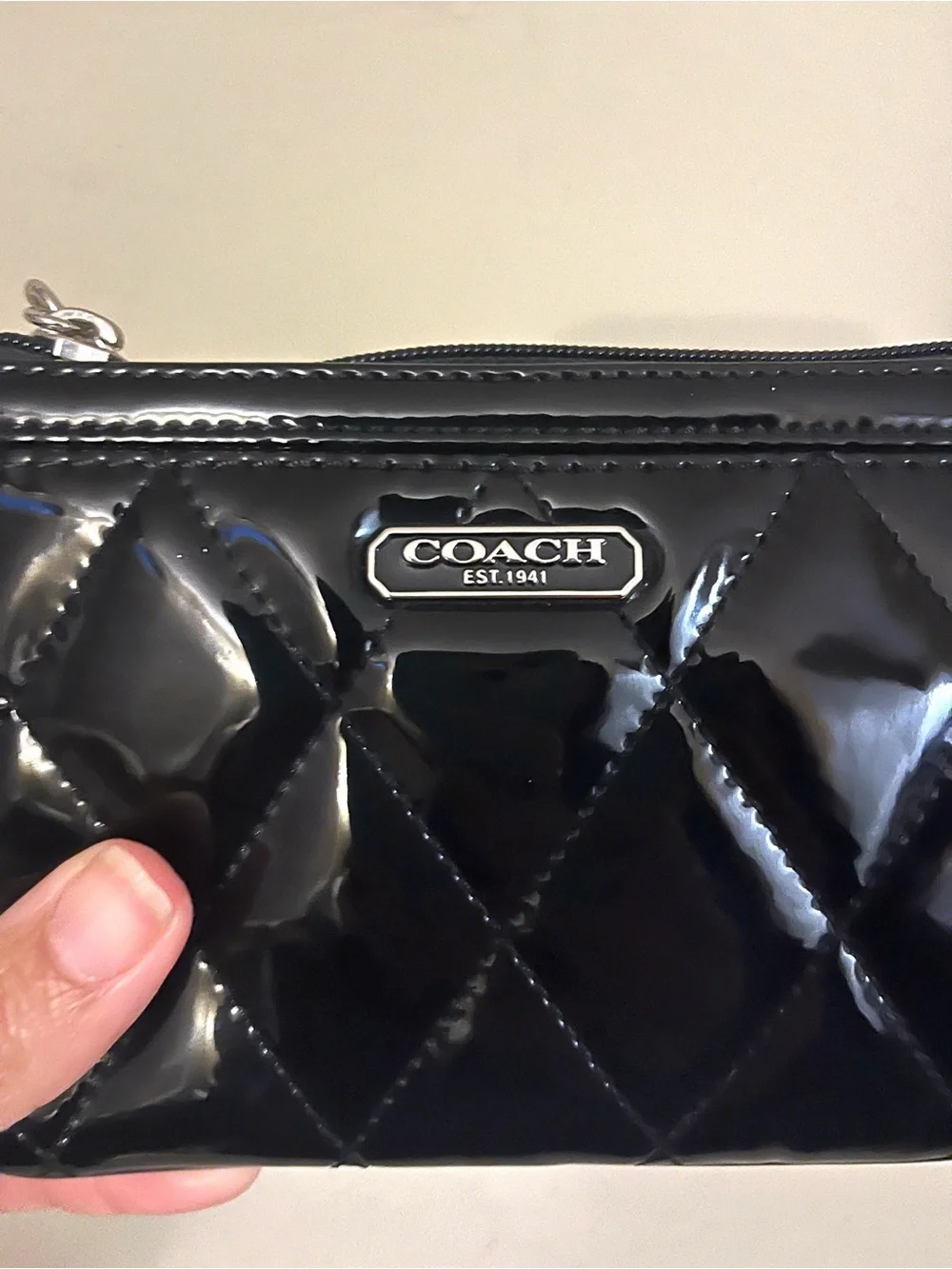 NWT Coach Poppy Black Patent Leather Quilted Wristlet